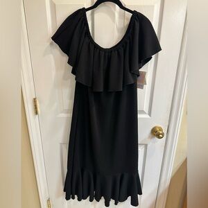 LuLaRoe CiCi Off Shoulder Black Dress With Ruffles BodyCon Size XL NEW